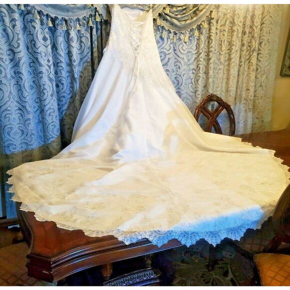 Mori Lee Wedding Dress Size 12 Lace Corset Ivory White Silver Beaded - Picture 10 of 12